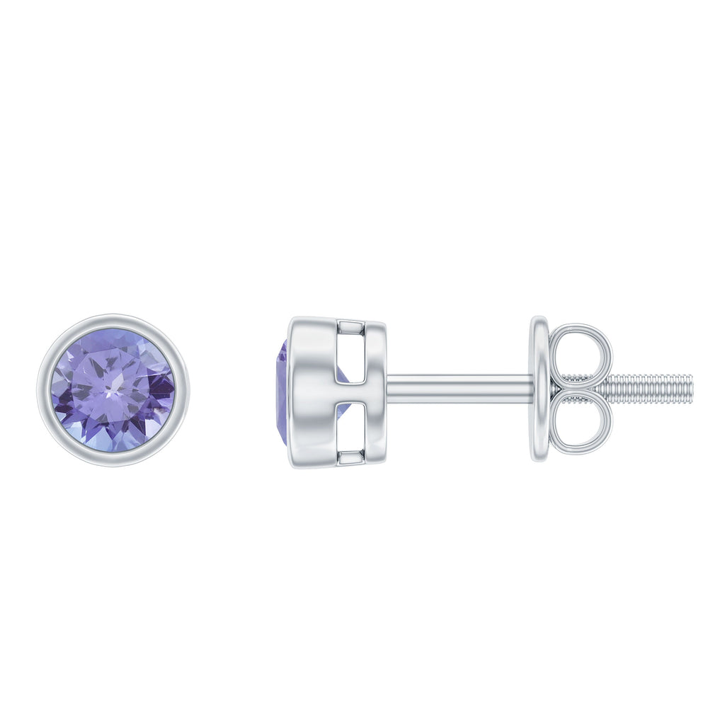 3/4 CT Blue Tanzanite Solitaire Gold Stud Earrings in Bezel Setting