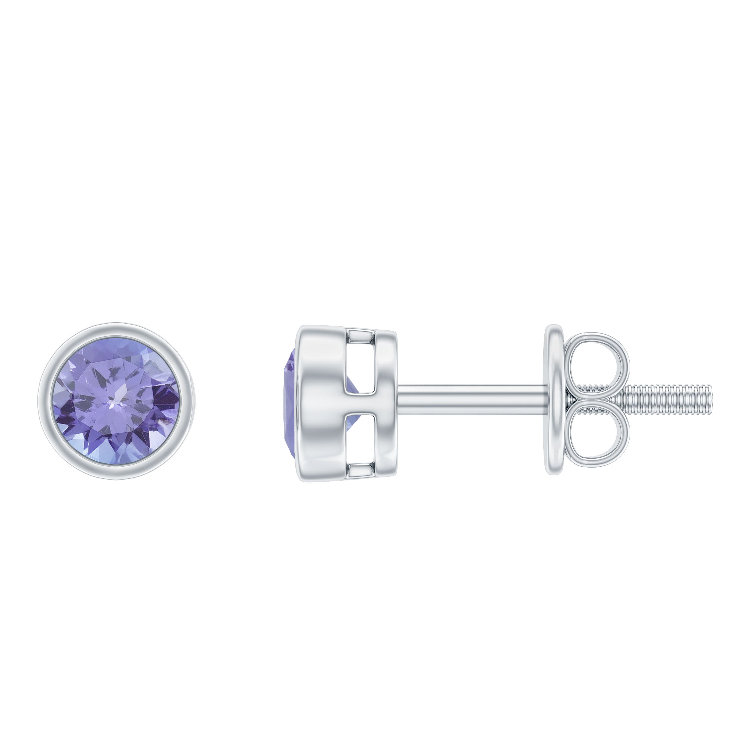 3/4 CT Blue Tanzanite Solitaire Gold Stud Earrings in Bezel Setting