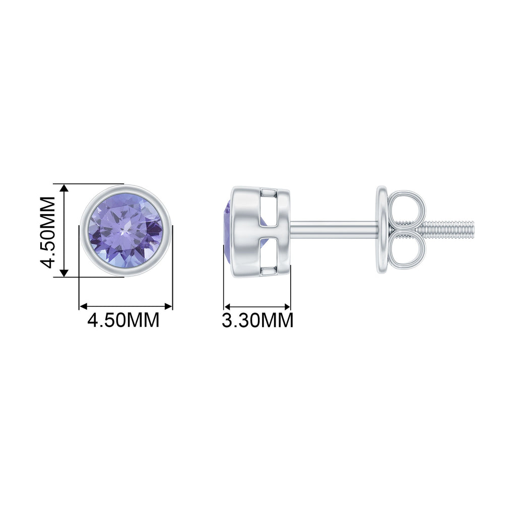 3/4 CT Blue Tanzanite Solitaire Gold Stud Earrings in Bezel Setting