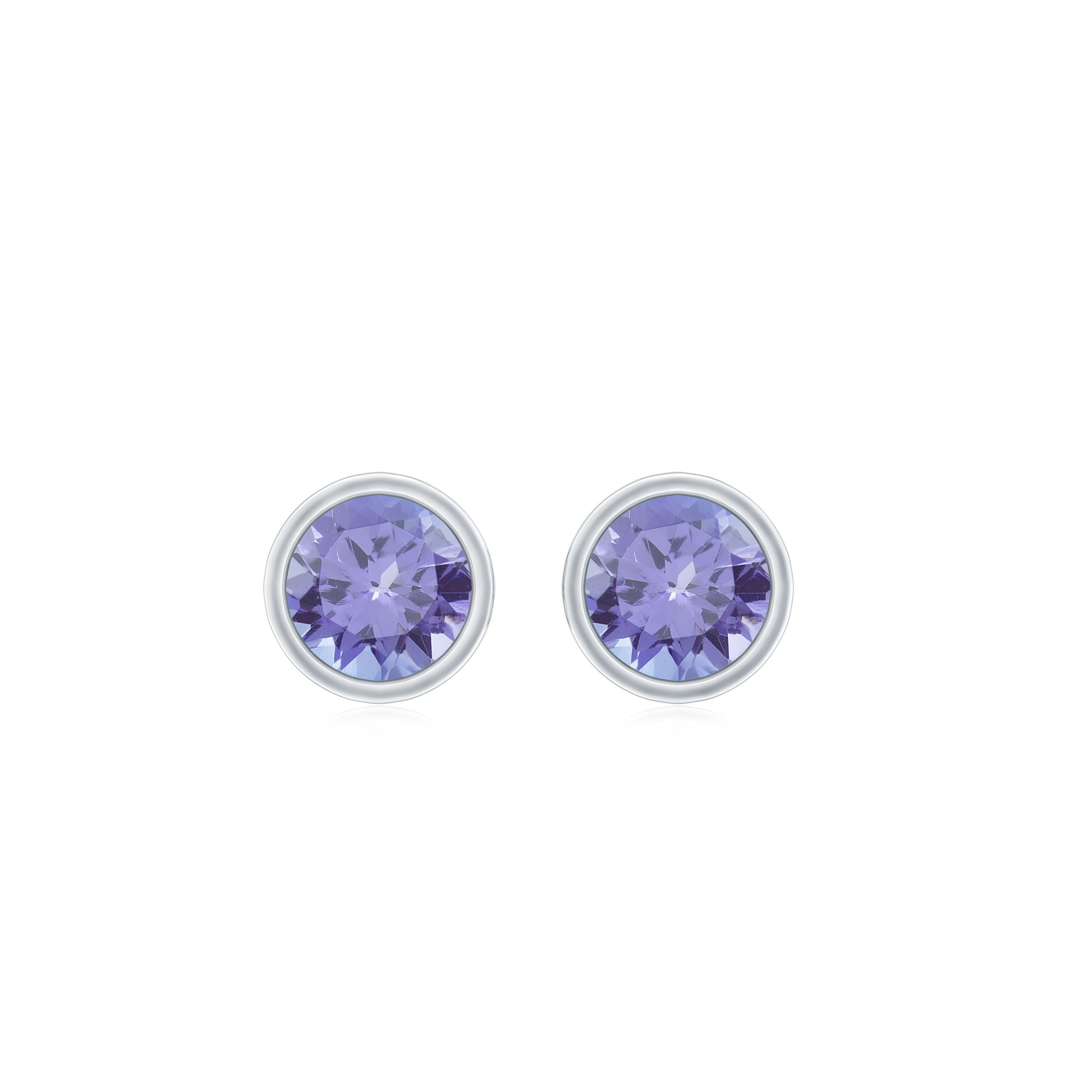 3/4 CT Blue Tanzanite Solitaire Gold Stud Earrings in Bezel Setting