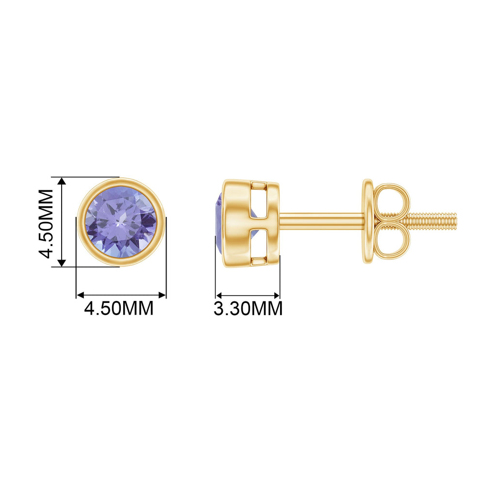 3/4 CT Blue Tanzanite Solitaire Gold Stud Earrings in Bezel Setting