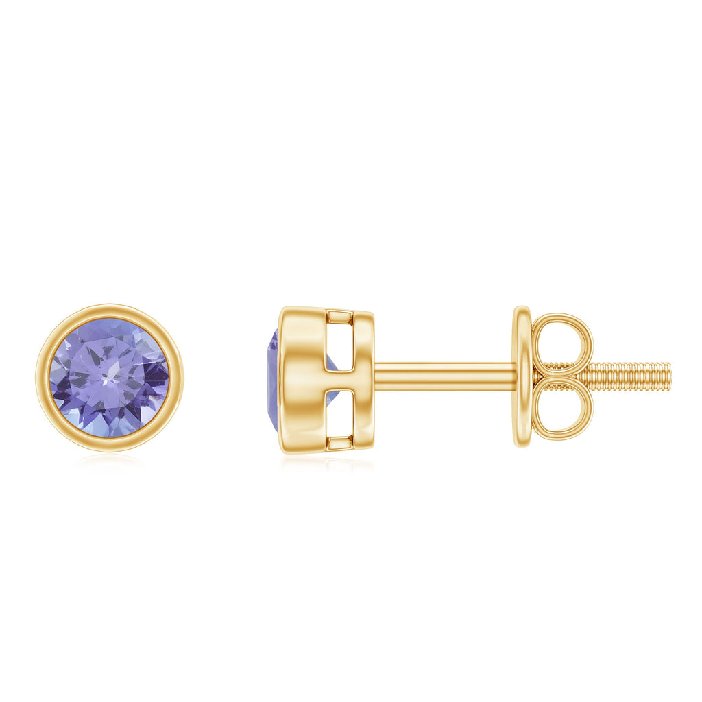 3/4 CT Blue Tanzanite Solitaire Gold Stud Earrings in Bezel Setting