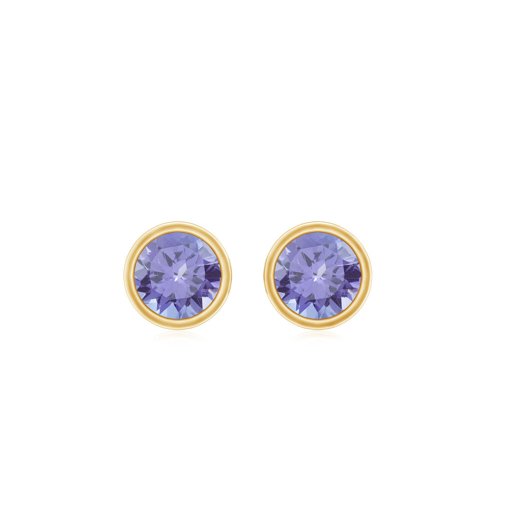 3/4 CT Blue Tanzanite Solitaire Gold Stud Earrings in Bezel Setting