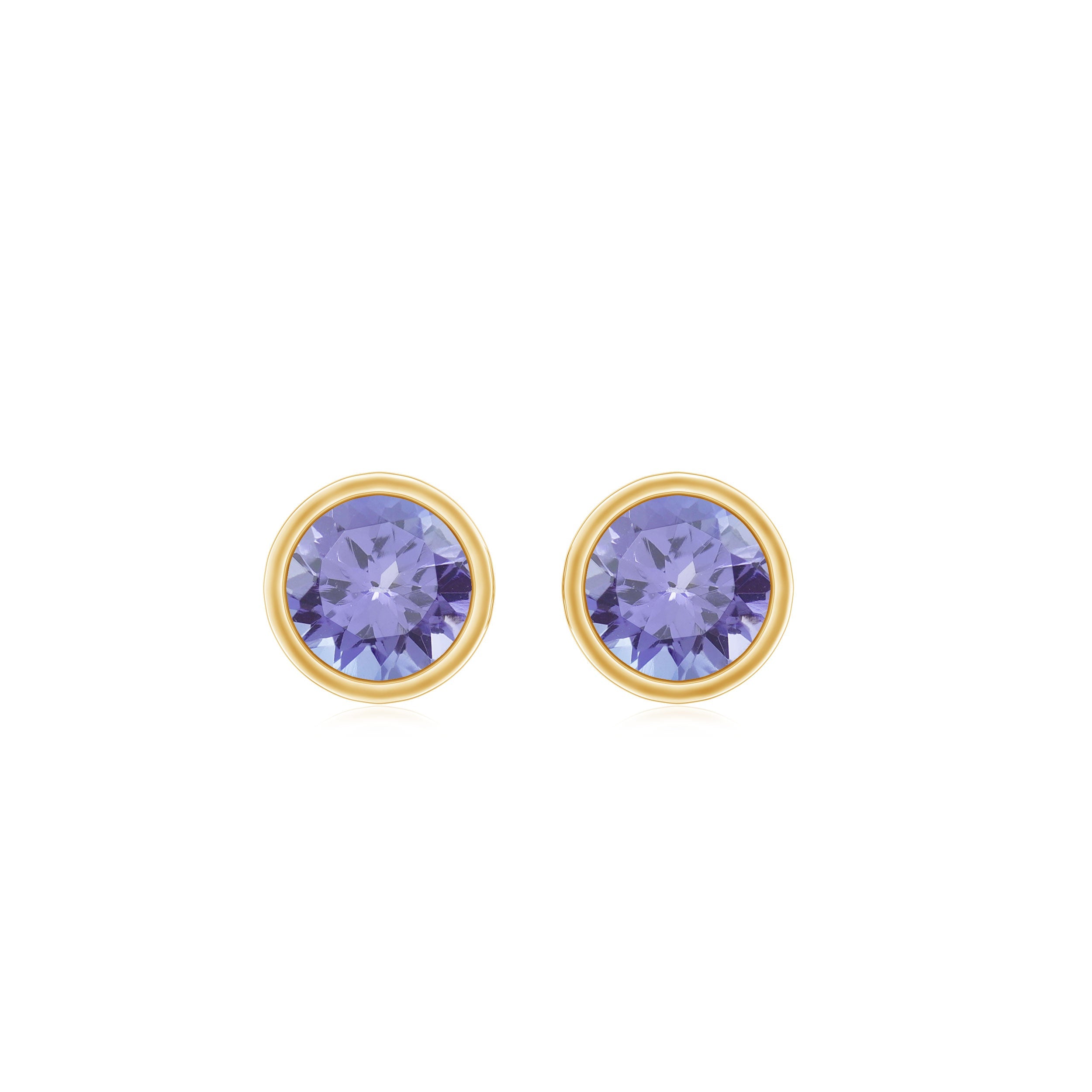 3/4 CT Blue Tanzanite Solitaire Gold Stud Earrings in Bezel Setting