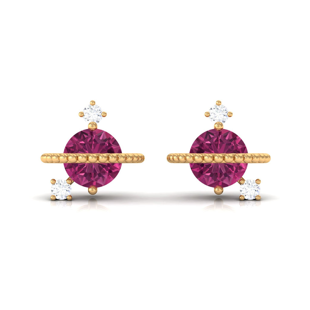 Pink Tourmaline Celestial Stud Earrings with Diamond