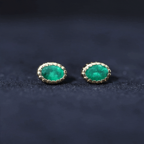 1 Carat Oval Emerald Solitaire Stud Earrings in Bezel Setting