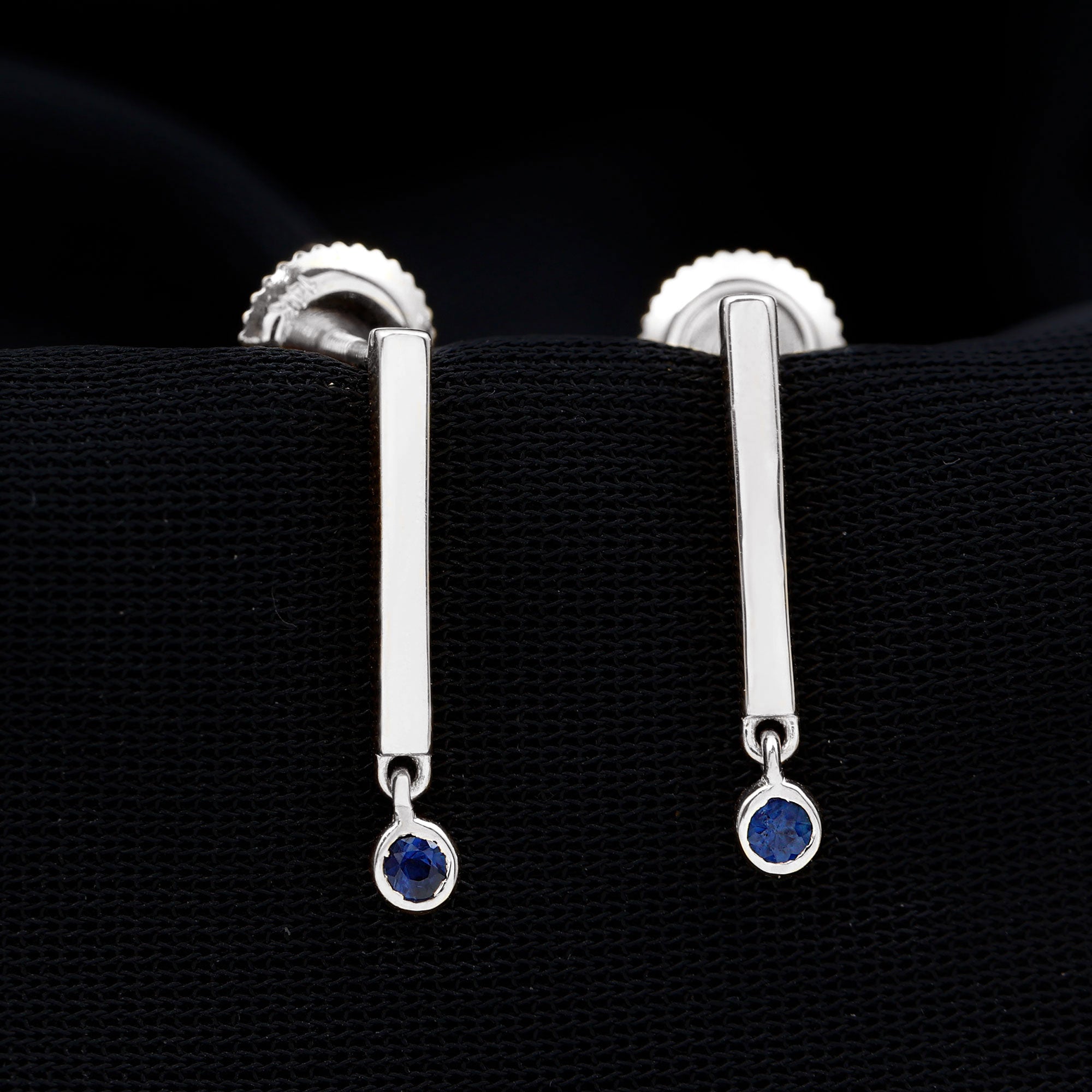 Round Blue Sapphire Bar Drop Earrings for Women