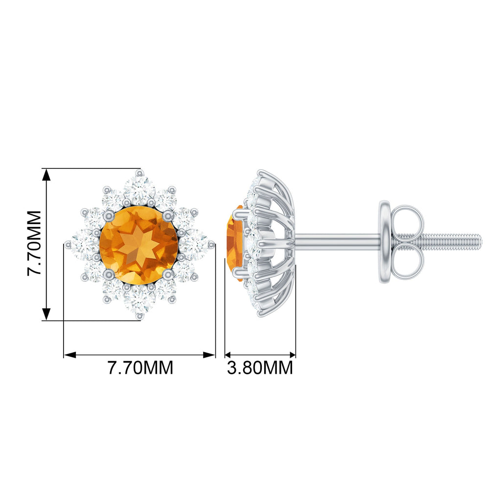 1 CT Classic Citrine Stud Earrings with Diamond Halo