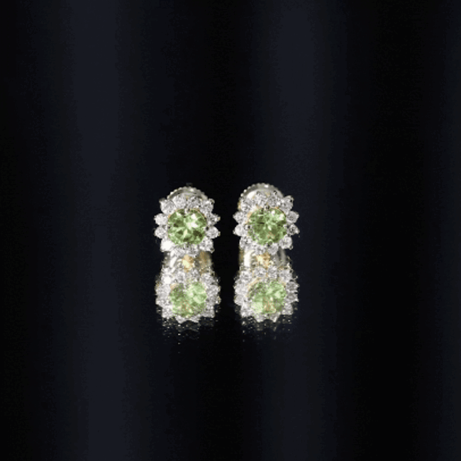 1 CT Classic Peridot Stud Earrings with Diamond Halo