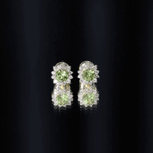 1 CT Classic Peridot Stud Earrings with Diamond Halo