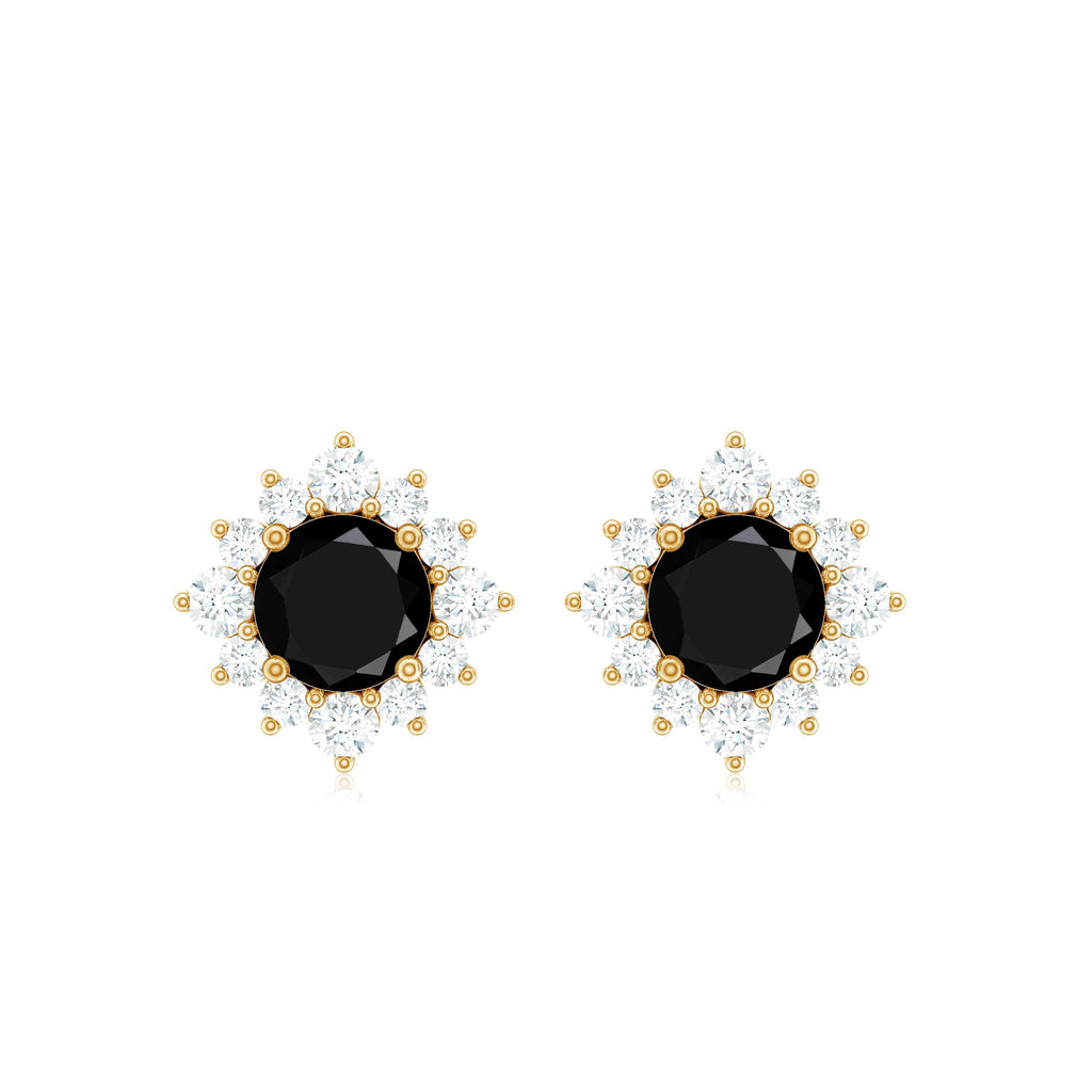 Real Black Onyx Stud Earrings with Diamond Halo