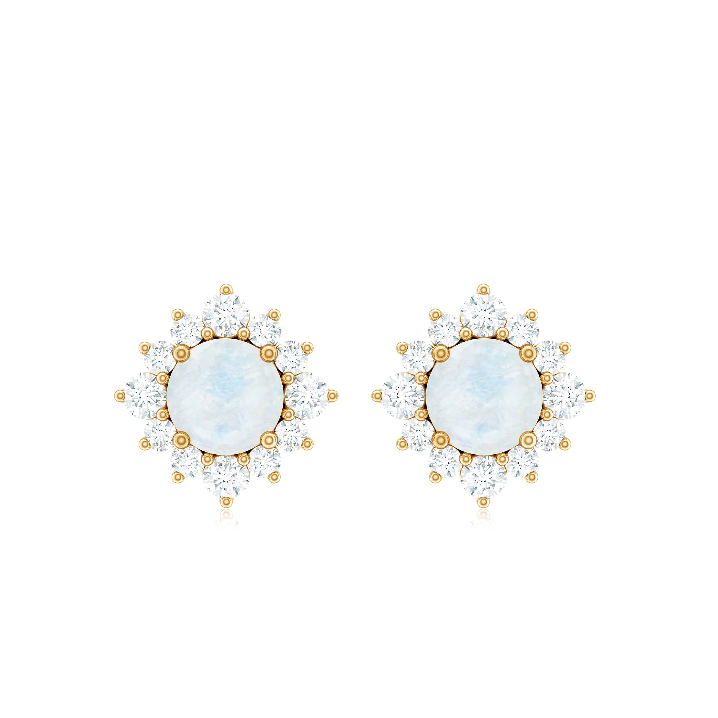 Classic Moonstone Stud Earrings with Diamond Halo