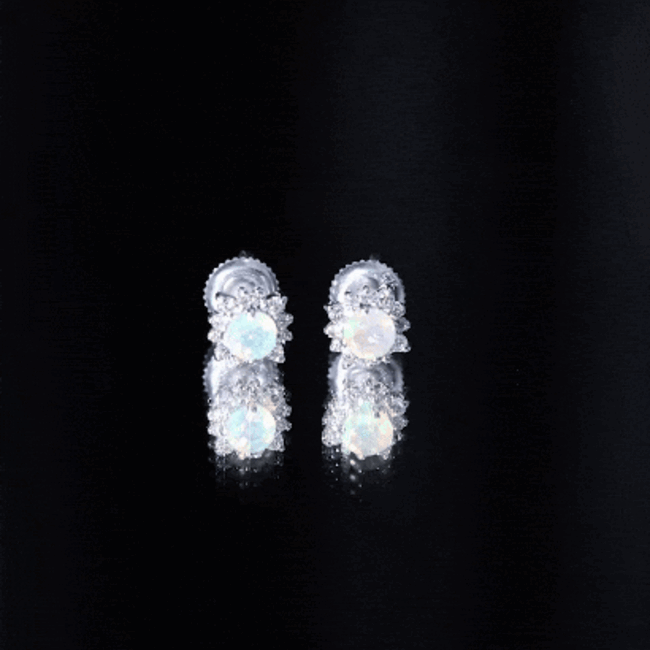 1 CT Classic Ethiopian Opal Stud Earrings with Diamond Halo