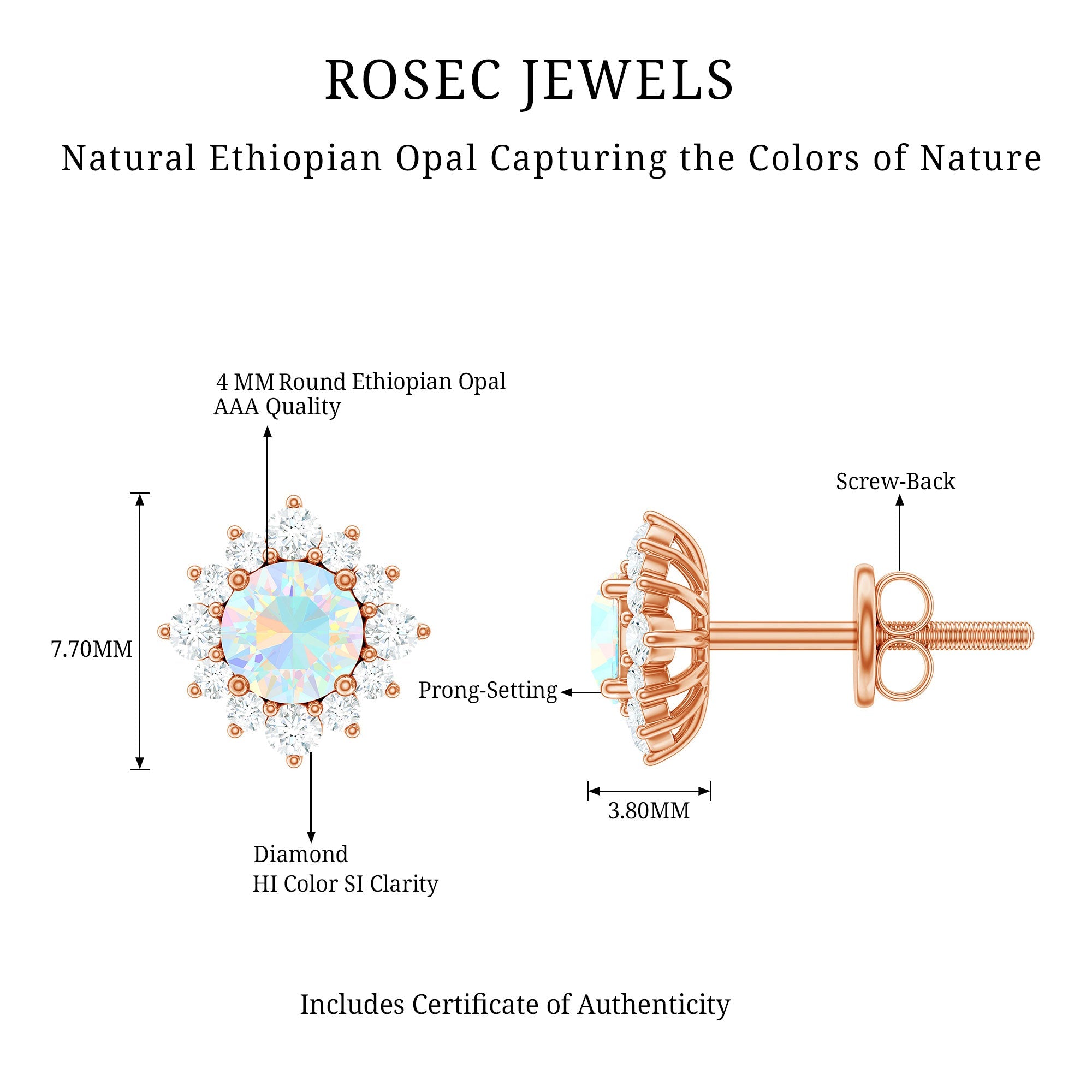 1 CT Classic Ethiopian Opal Stud Earrings with Diamond Halo