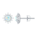 1 CT Classic Ethiopian Opal Stud Earrings with Diamond Halo