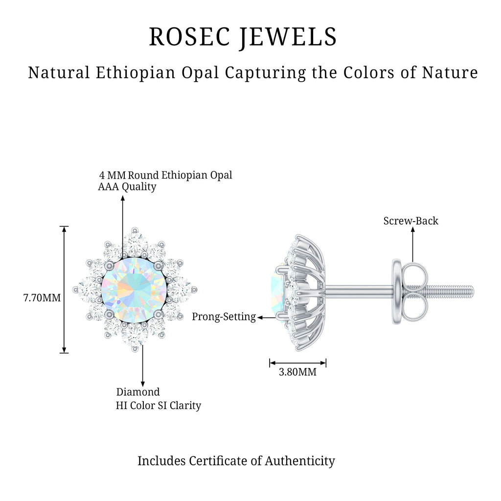 1 CT Classic Ethiopian Opal Stud Earrings with Diamond Halo