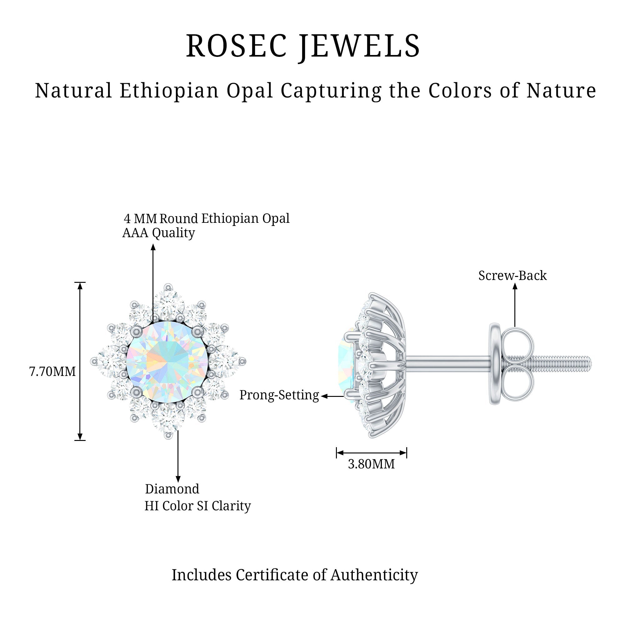 1 CT Classic Ethiopian Opal Stud Earrings with Diamond Halo