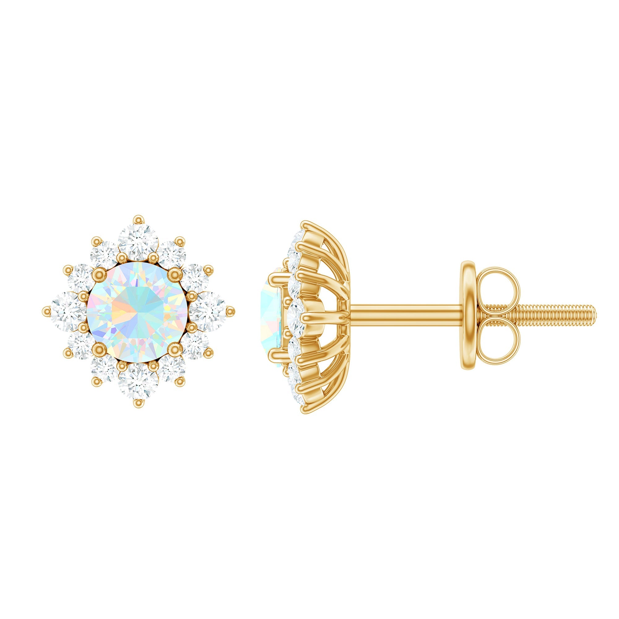1 CT Classic Ethiopian Opal Stud Earrings with Diamond Halo