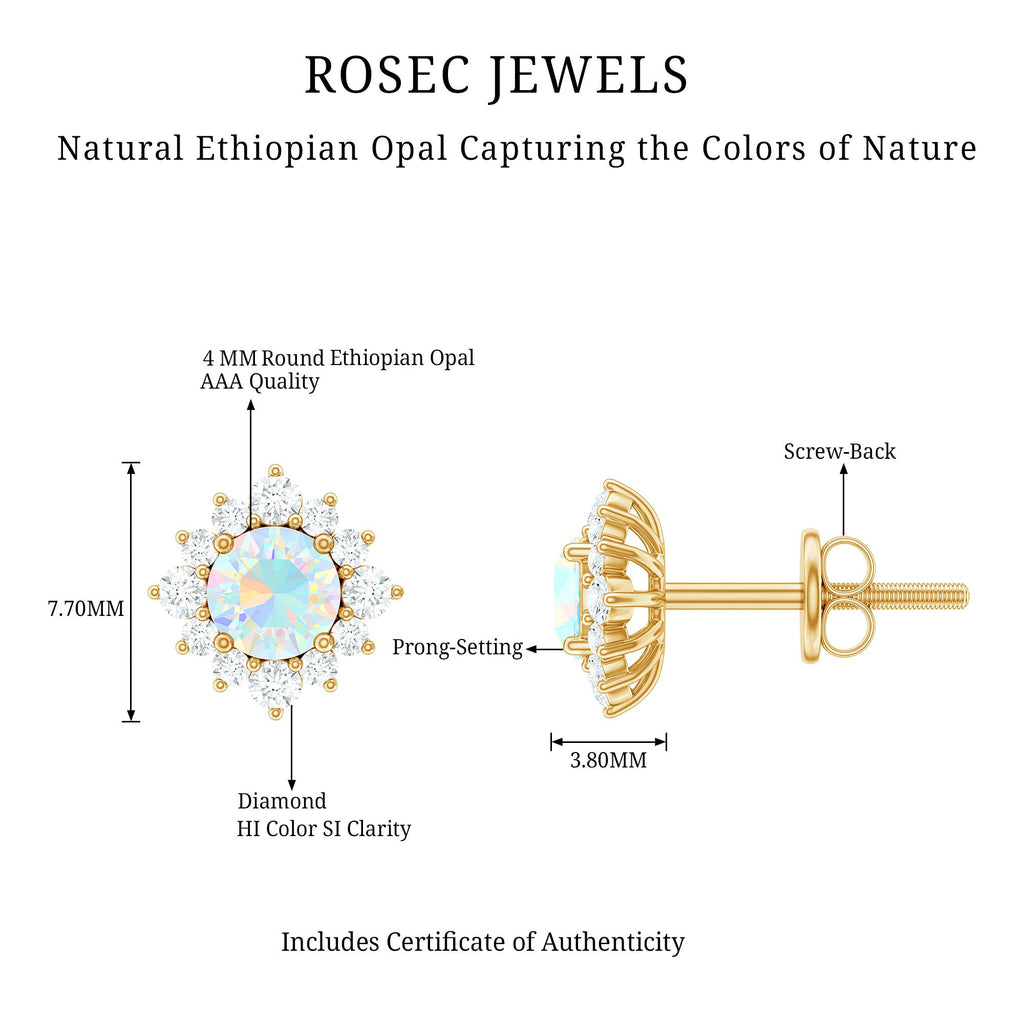 1 CT Classic Ethiopian Opal Stud Earrings with Diamond Halo
