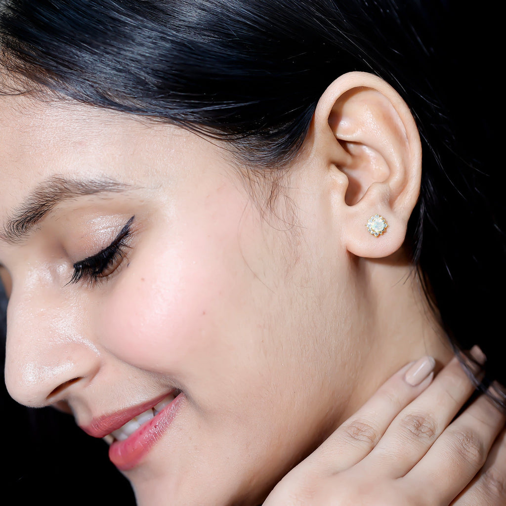 1 CT Classic Ethiopian Opal Stud Earrings with Diamond Halo