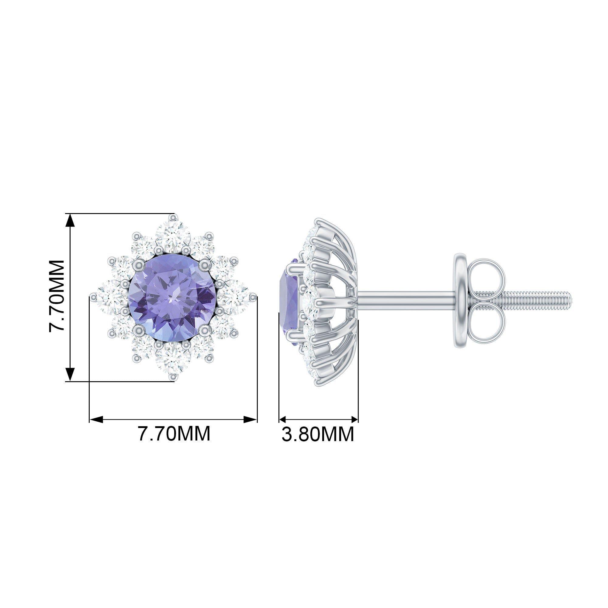 1.5 CT Classic Tanzanite Stud Earrings with Diamond Halo