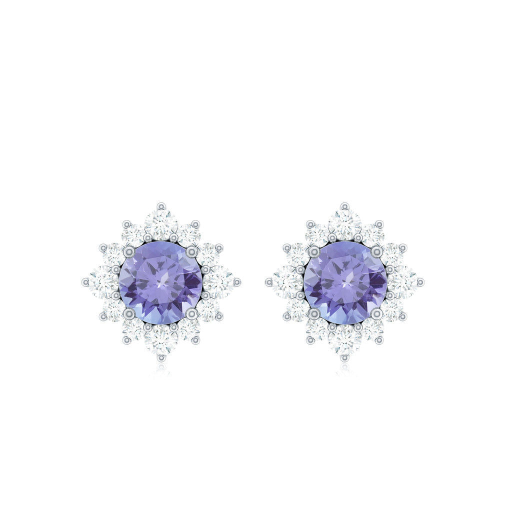 1.5 CT Classic Tanzanite Stud Earrings with Diamond Halo