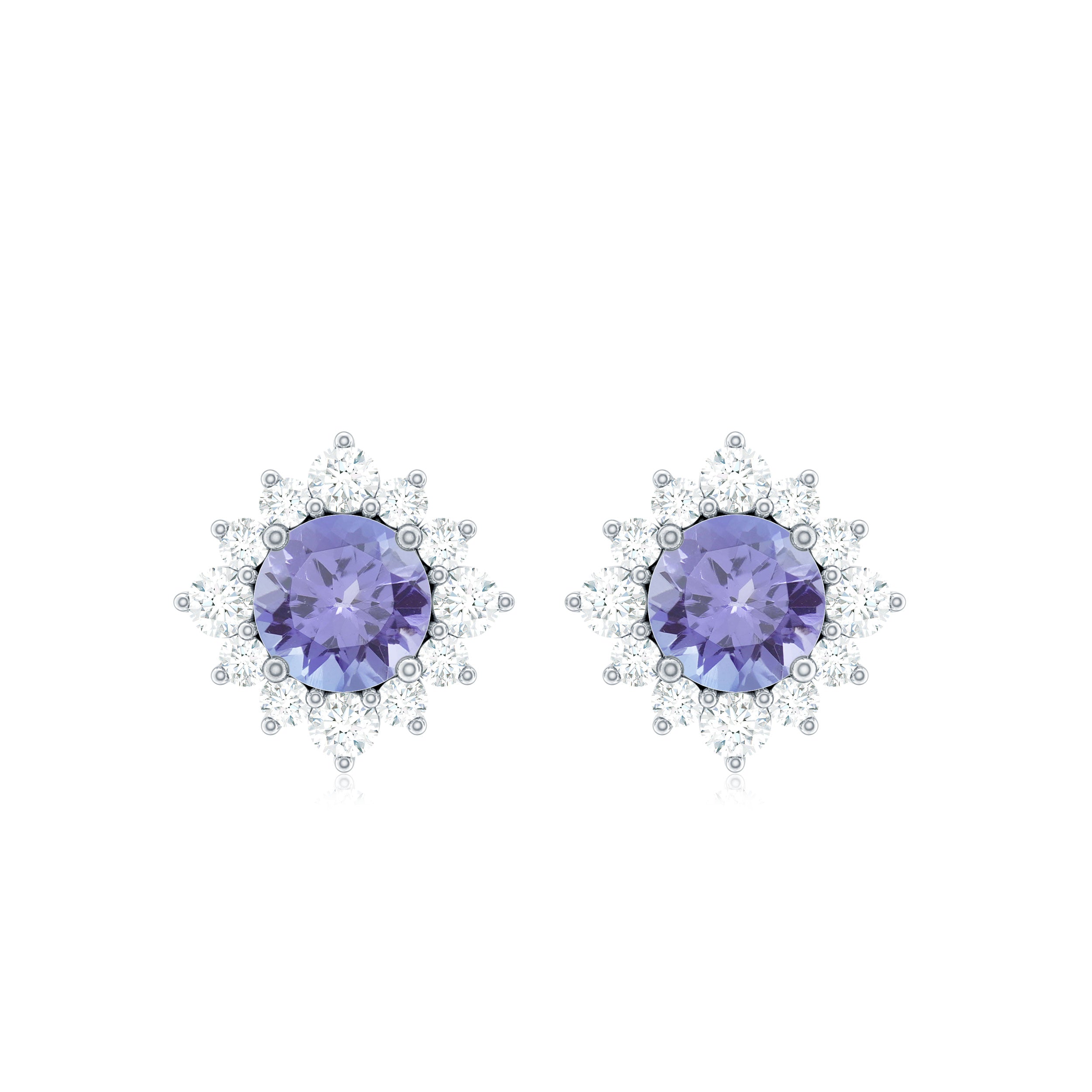 1.5 CT Classic Tanzanite Stud Earrings with Diamond Halo