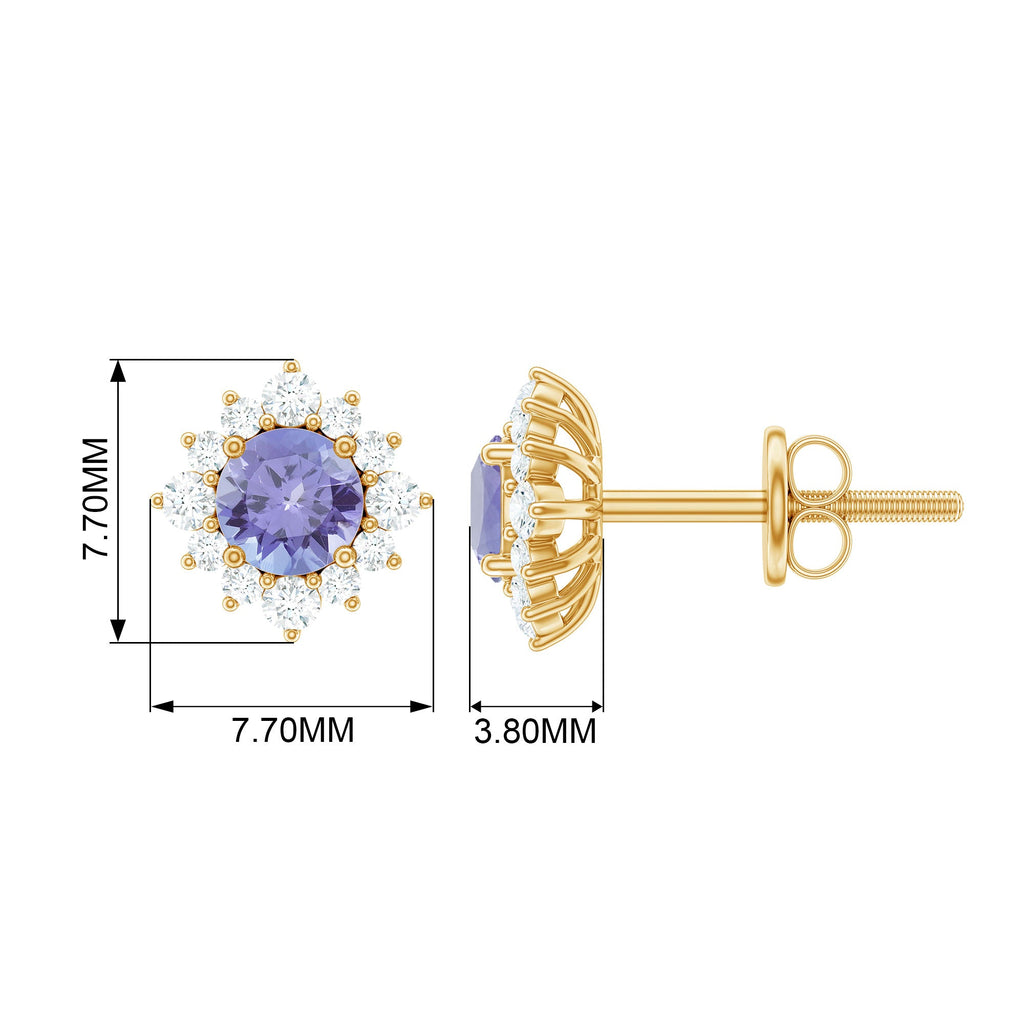 1.5 CT Classic Tanzanite Stud Earrings with Diamond Halo