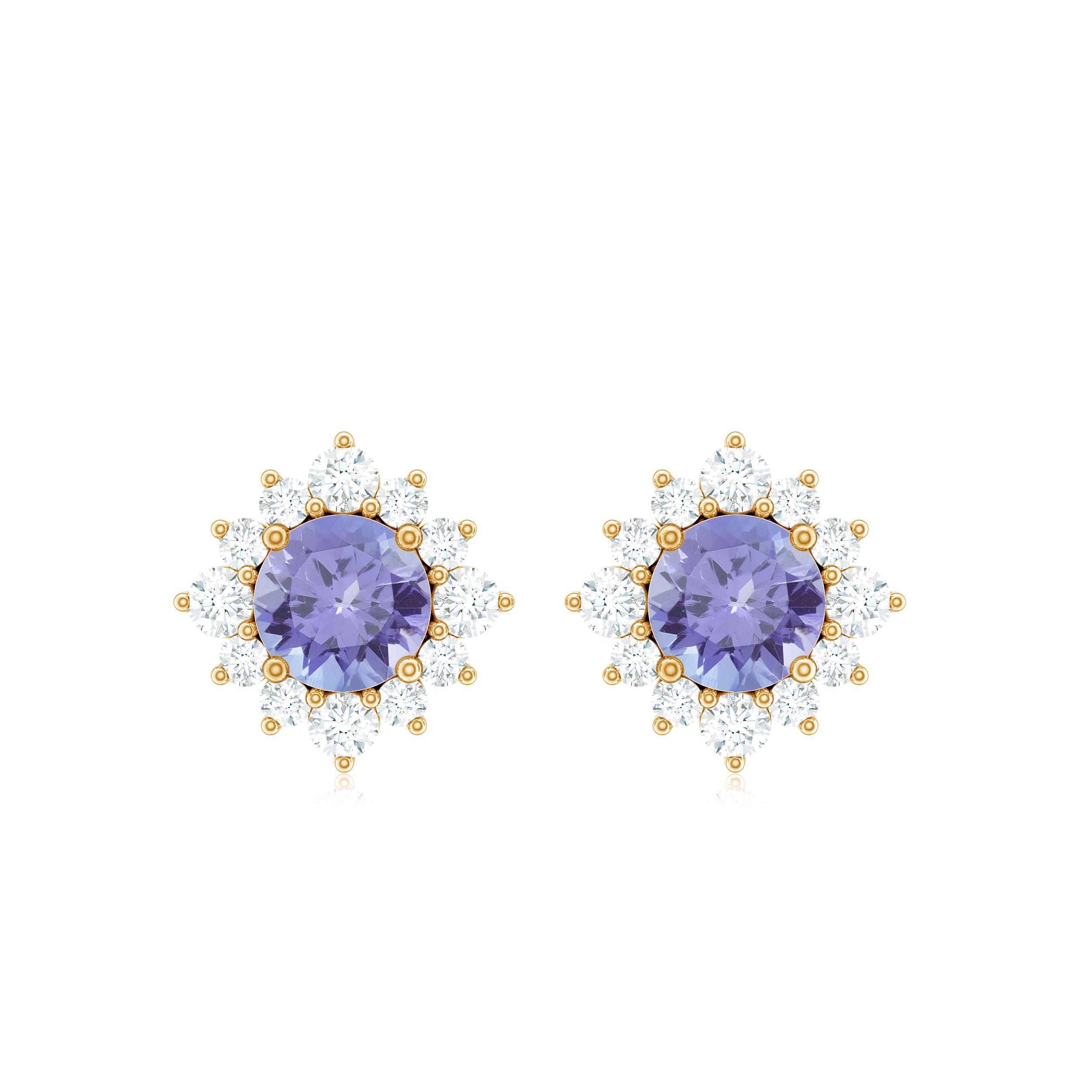 1.5 CT Classic Tanzanite Stud Earrings with Diamond Halo