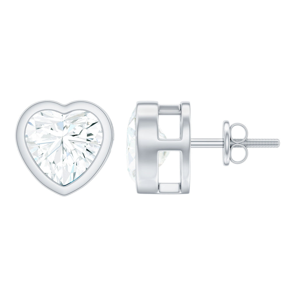 3 Carat Moissanite Heart Stud Earrings in Bezel Setting