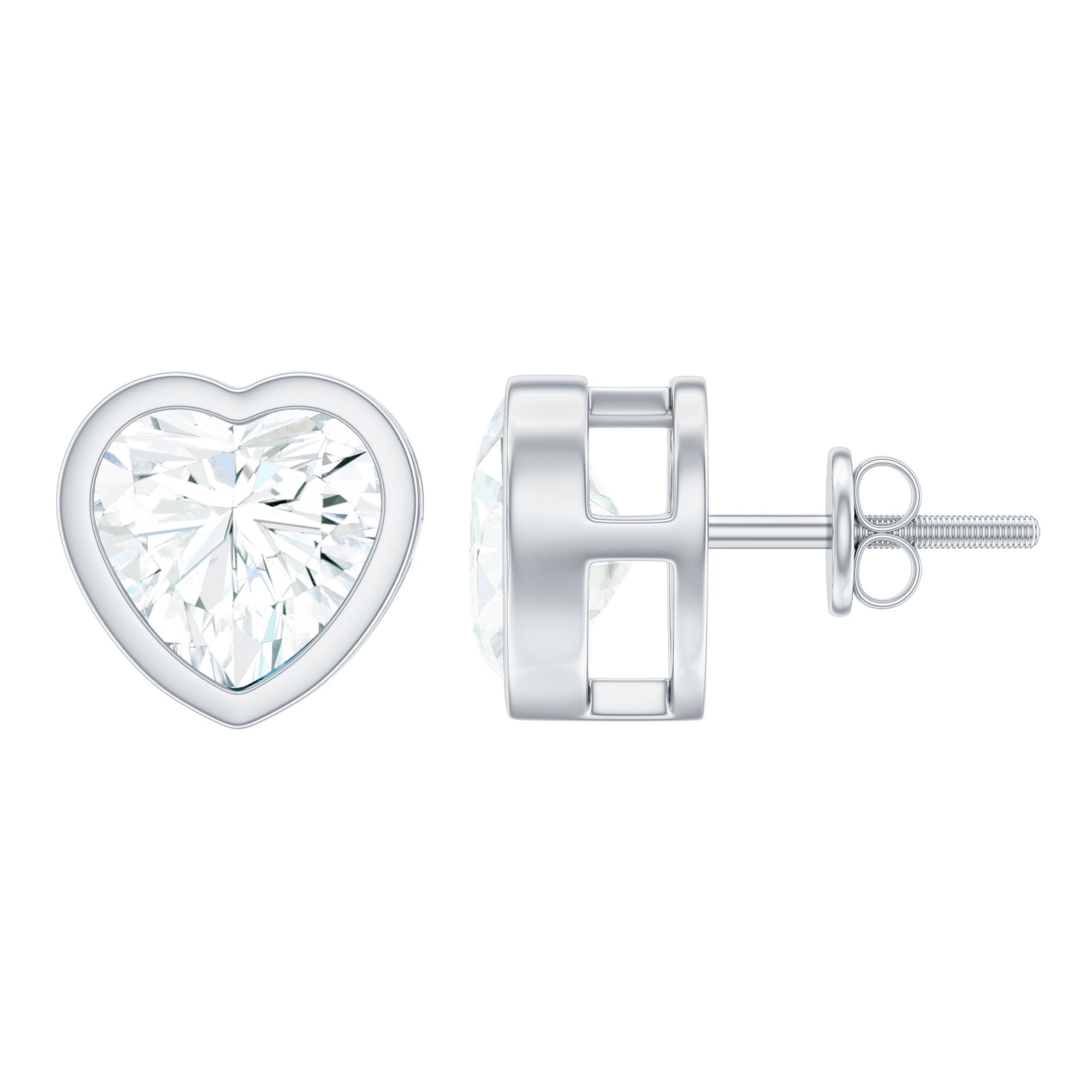 3 Carat Moissanite Heart Stud Earrings in Bezel Setting