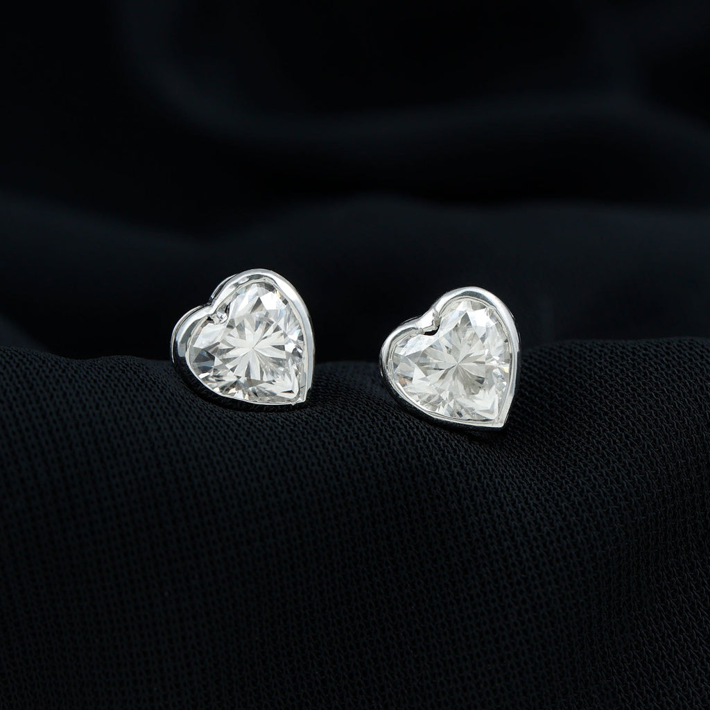 3 Carat Moissanite Heart Stud Earrings in Bezel Setting