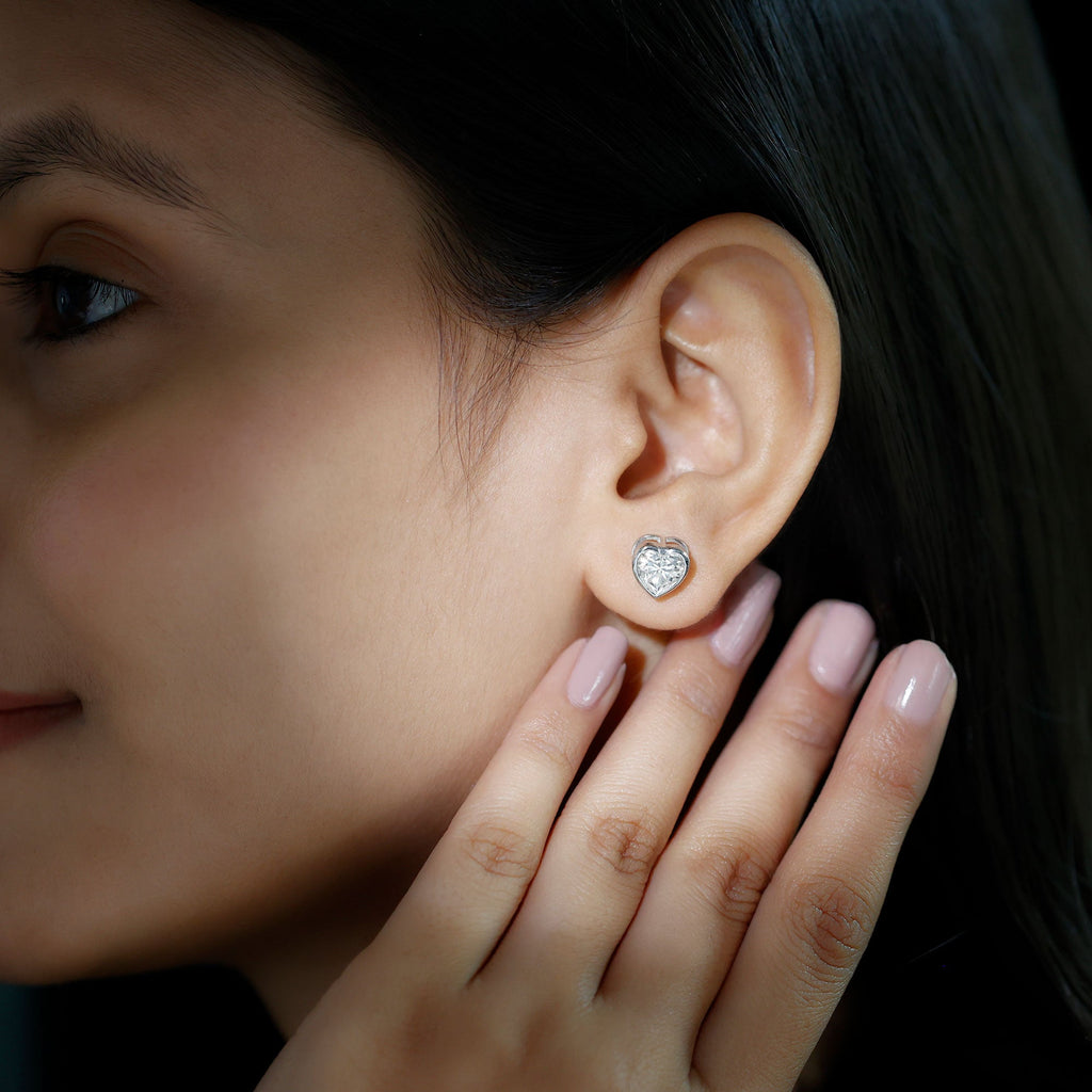 3 Carat Moissanite Heart Stud Earrings in Bezel Setting