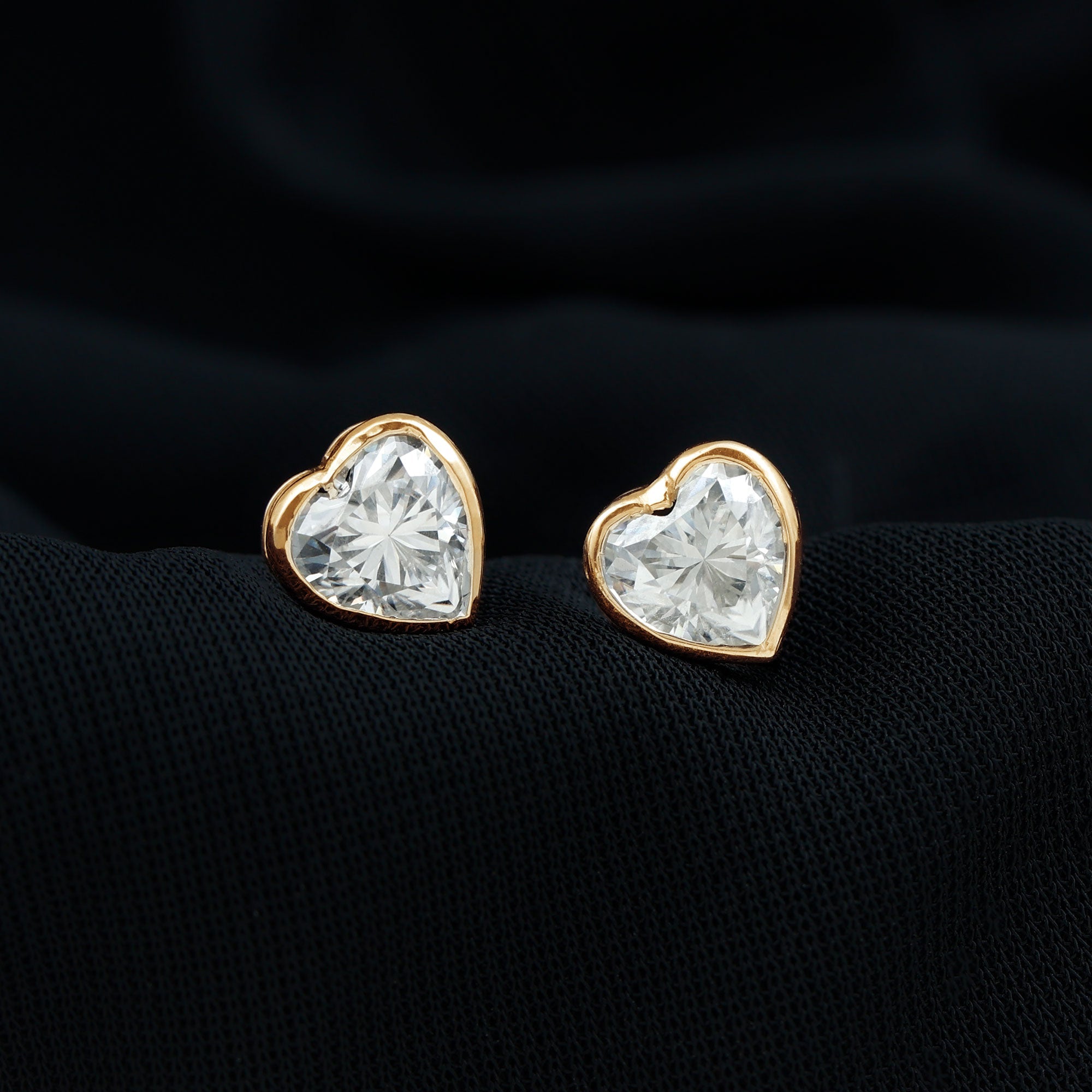 3 Carat Moissanite Heart Stud Earrings in Bezel Setting