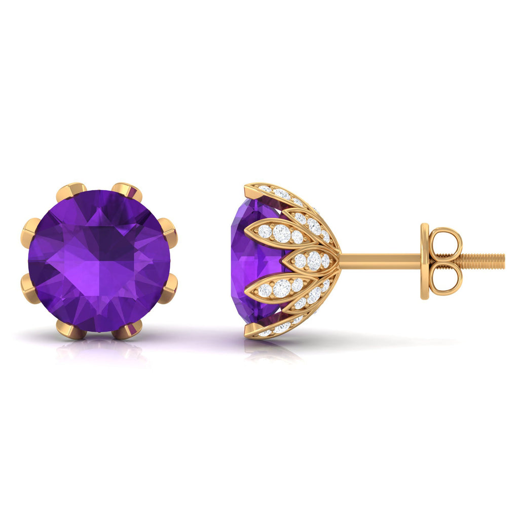 Natural Amethyst Flower Earrings with Diamond