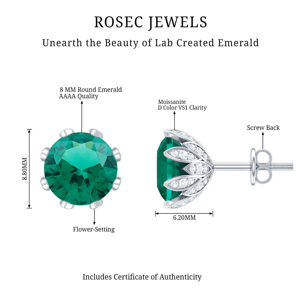 Certified Lab Created Emerald Solitaire Floral Stud Earrings