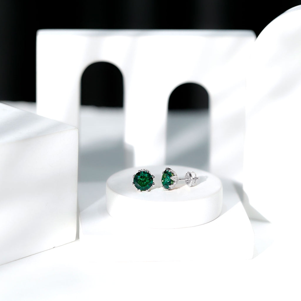 Certified Lab Created Emerald Solitaire Floral Stud Earrings