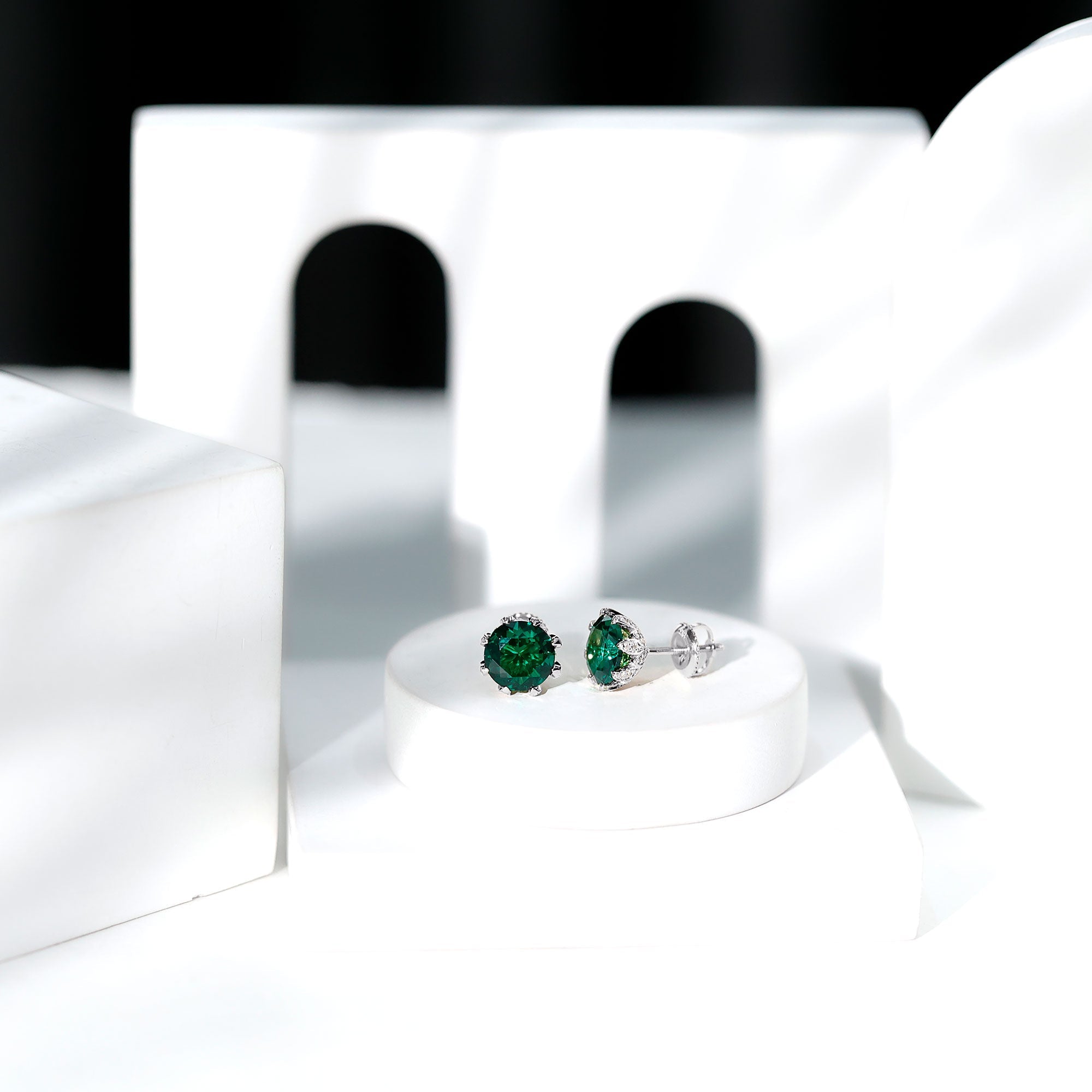 Certified Lab Created Emerald Solitaire Floral Stud Earrings