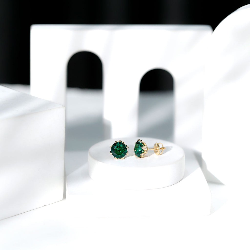 Certified Lab Created Emerald Solitaire Floral Stud Earrings