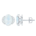 Oval Moonstone Minimal Solitaire Stud Earrings with Diamond