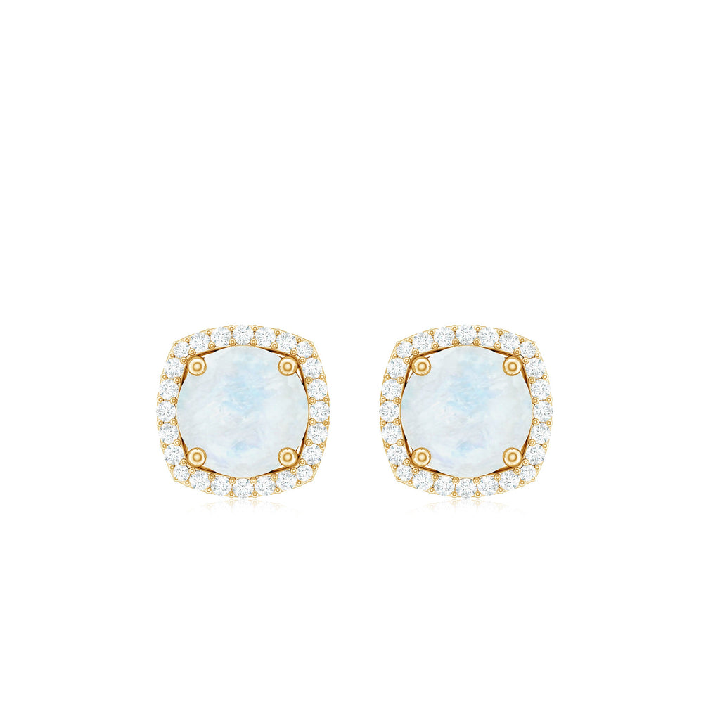 Natural 0.7 Carat Moonstone Stud Earrings with Diamond Halo