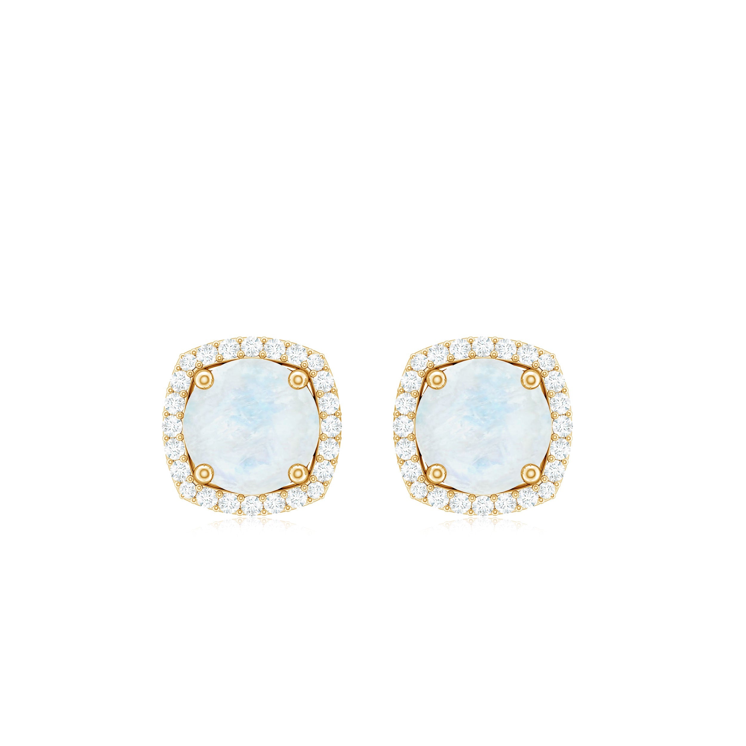 Natural 0.7 Carat Moonstone Stud Earrings with Diamond Halo