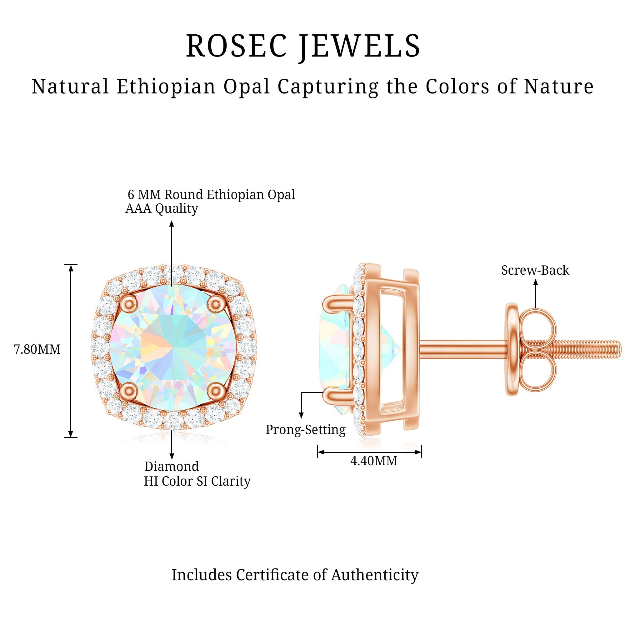 Real Ethiopian Opal and Diamond Halo Stud Earrings