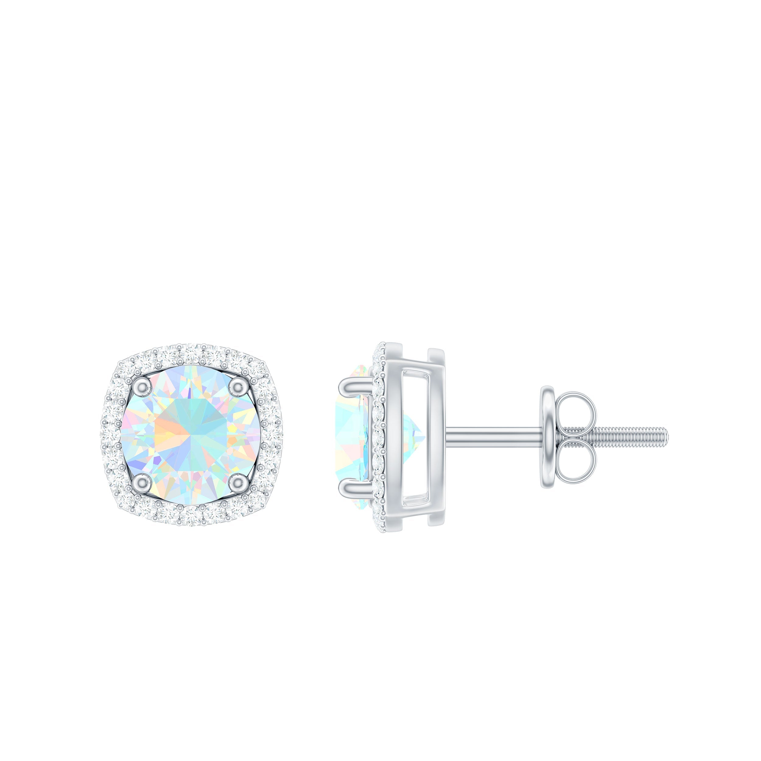 Real Ethiopian Opal and Diamond Halo Stud Earrings