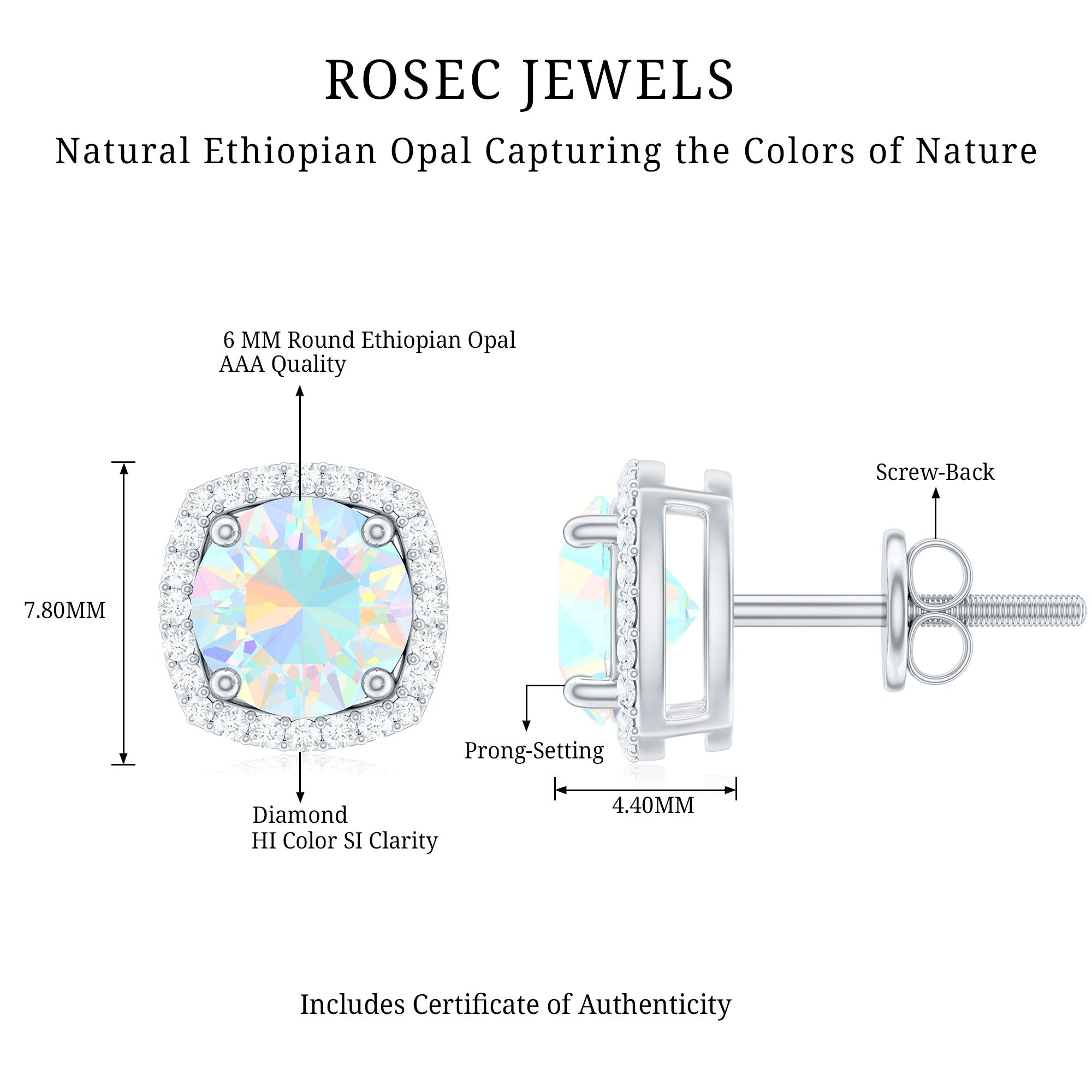 Real Ethiopian Opal and Diamond Halo Stud Earrings