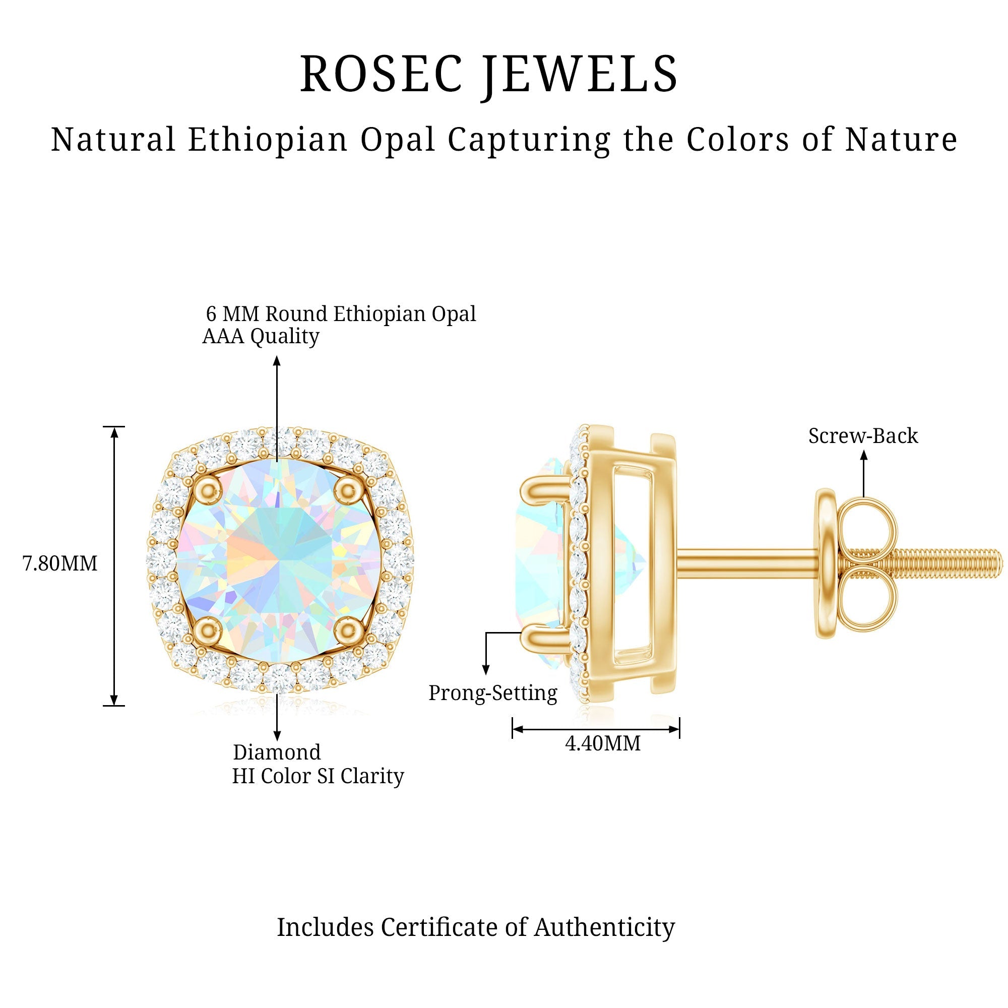 Real Ethiopian Opal and Diamond Halo Stud Earrings
