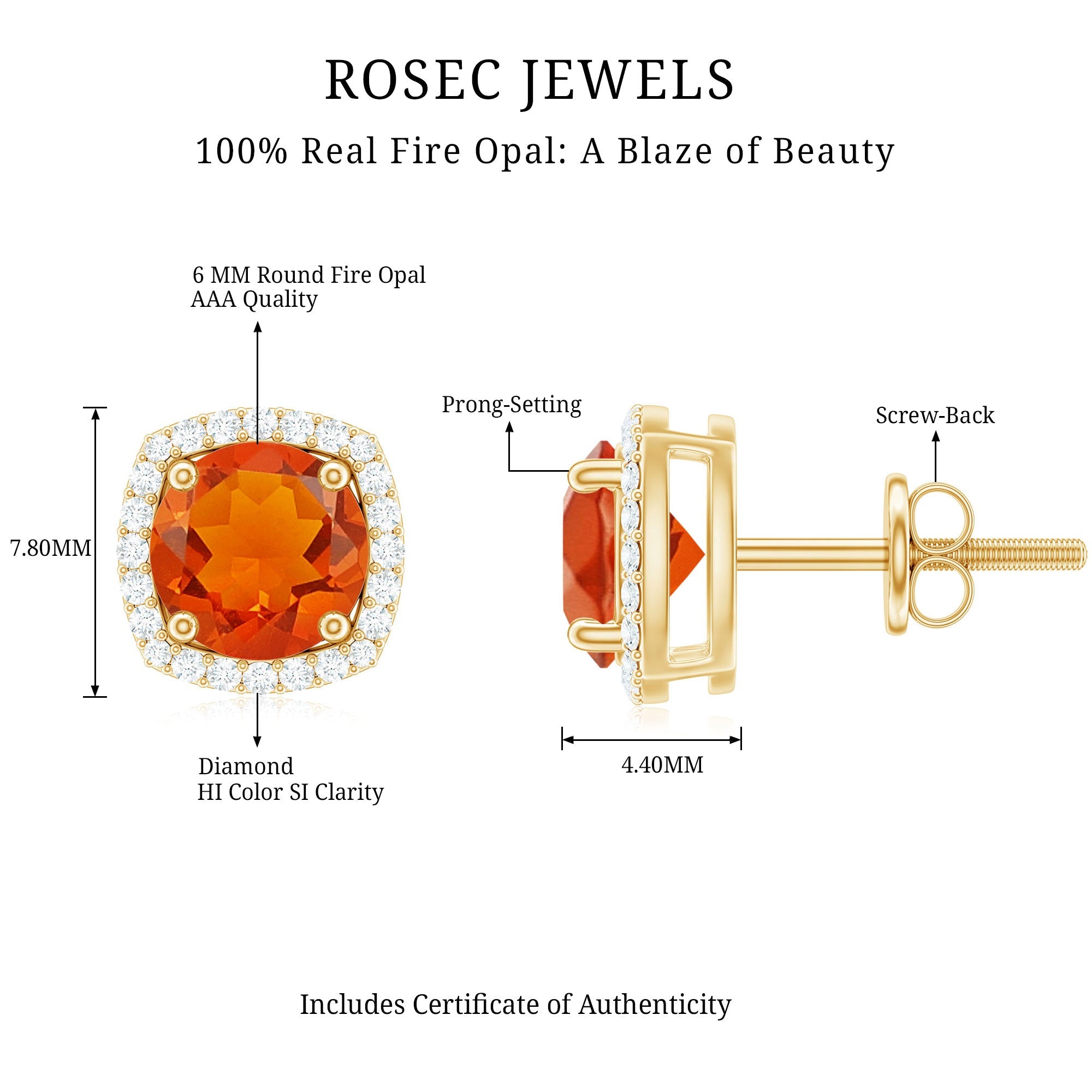 1.5 CT Round Fire Opal and Diamond Halo Stud Earrings