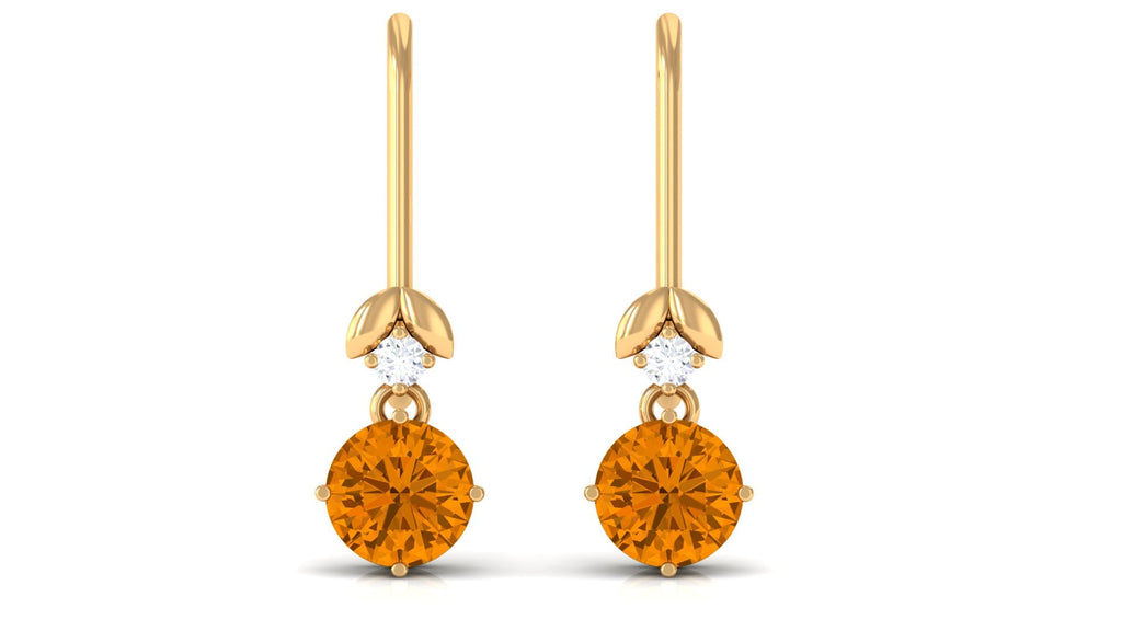 Certified Natural Citrine Diamond Drop Earrings with Fish Hook