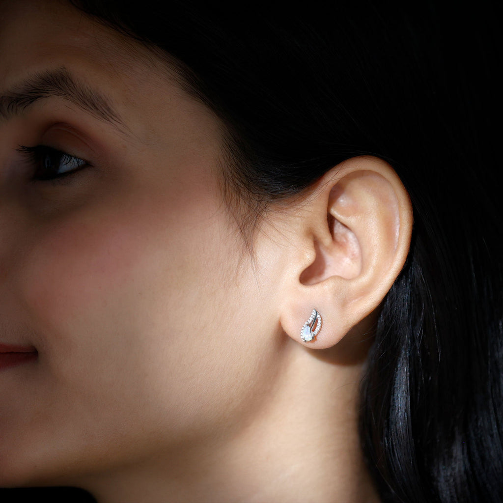 Sterling Silver Ethiopian Opal Leaf Earrings With Moissanite