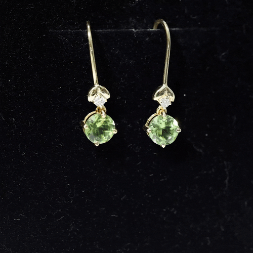 1 Carat Round Peridot and Moissanite Drop Earrings with Fish Hook